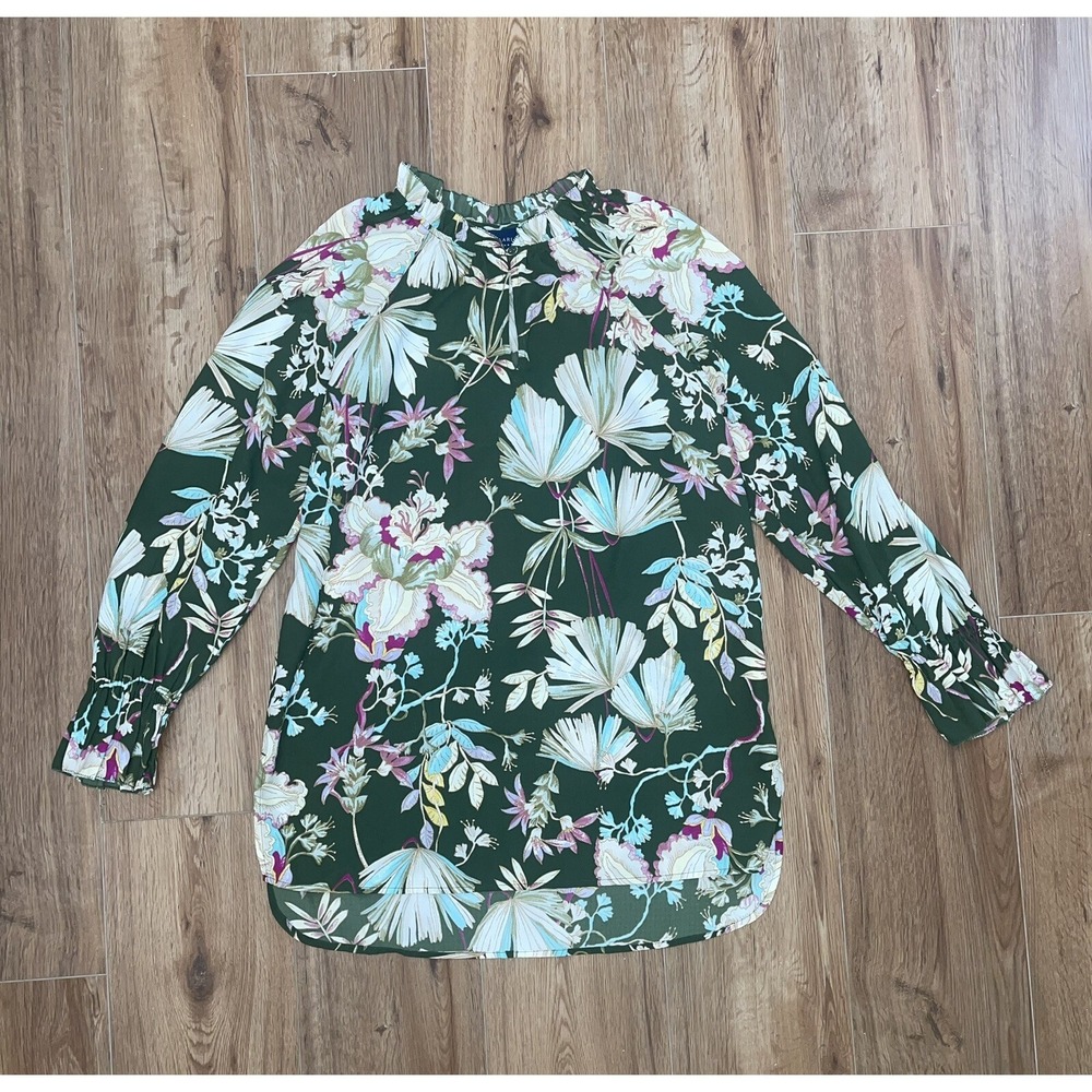 Kaari Blue Women's Tropical Print Tunic Top Green Floral Size‎ S Blouse